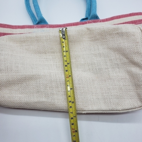 MUD Pie unisex mermaid tote bag pink stripe sequin woven fiber aqua handles - Picture 8 of 10